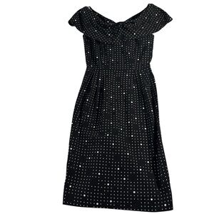 Liz Claiborne Petites Vintage 80s Black White‎ Polka Dot Off Shoulder Dress Sz 6